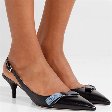 prada logo-bow leather slingback pump|prada kitten heel boots.